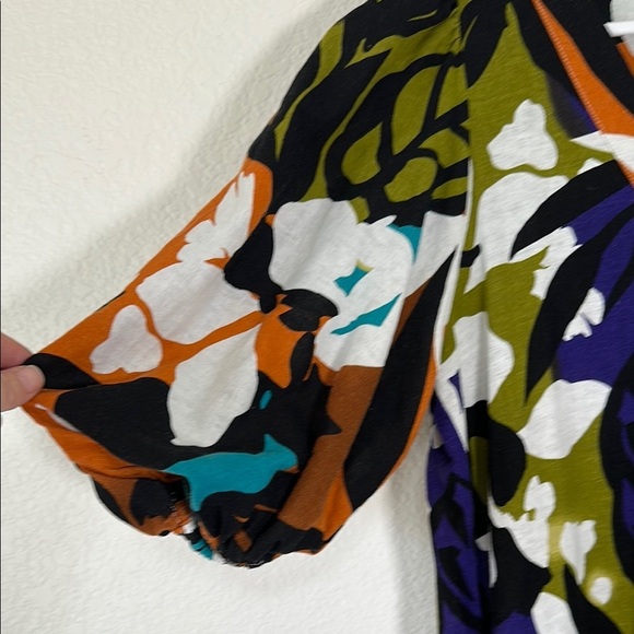 For Cynthia LINEN BLEND Dress Balloon/Puff Short Sleeves Floral Small - Picture 5 of 6